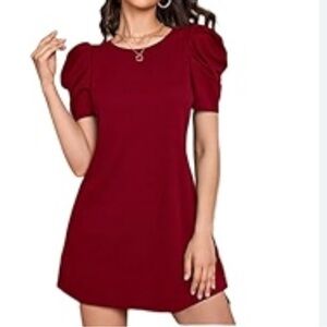 Forever 21 Burgundy Mini Dress with Puff Sleeves